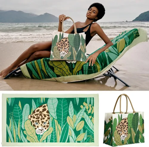 Miniatura 9 de Bolsa de playa Diseño impreso, repelente al agua, espacioso, diseño meticuloso, de gran tamaño 15.75 x 14.96 x 7.87 pulgadas (selva)
