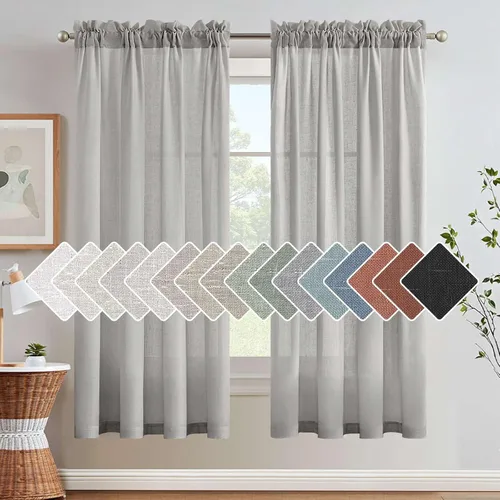 Miniatura 34 de H.VERSAILTEX Cortinas de Lino con Textura Filtradoras de Luz para Tratamiento de Ventanas de Sala de Estar, Cortinas Naturales Duraderas