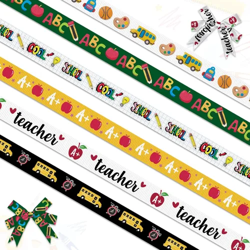 Miniatura 6 de 9 rollos de cintas de grogrén de regreso a clases de 27 yardas – rojo, azul y amarillo – Cintas de envoltura de regalo de 3/8 pulgadas