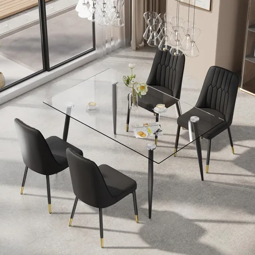 Miniatura 3 de Juego de mesa de comedor moderno de 51 pulgadas para 4, juego de sillas de mesa de cocina de vidrio para 4, mesa de cocina rectangular con 4 sillas