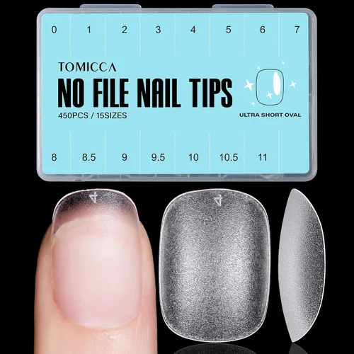 Miniatura 13 de TOMICCA Puntas de uñas extra cortas en forma de ataúd, 240 piezas de uñas postizas acrílicas de cobertura completa para manicura con extensión, 15