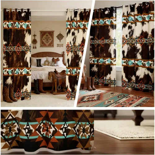 Miniatura 6 de Cortinas opacas de estilo bohemio occidental de 76 x 45 pulgadas, cortinas y cortinas de atrapasueños de vaca, cortinas del suroeste, cortinas