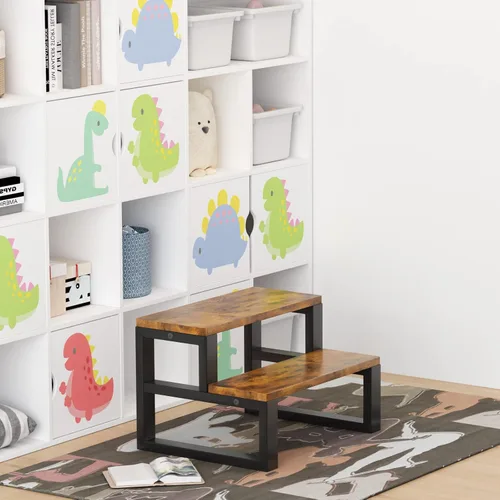 Miniatura 7 de IBUYKE Taburetes de Paso de Madera de 2 Escalones para Adultos y Niños, Taburete de Paso Resistente para Junto a la Cama con Capacidad de 500