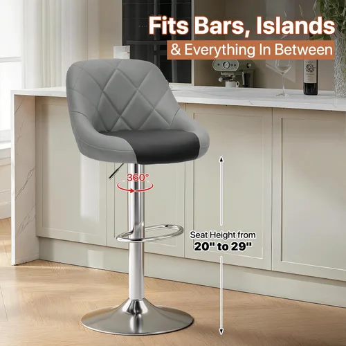 Miniatura 8 de Magshion Juego de 2 taburetes de bar, taburetes de bar giratorios de altura de mostrador, moderna silla de isla con respaldo y reposapiés para Gris