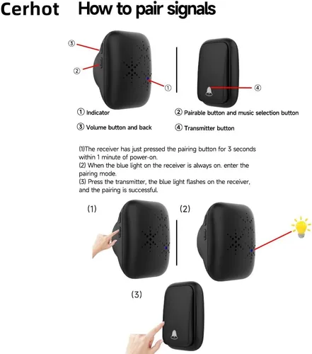 Miniatura 7 de Timbre inalámbrico autoalimentado con enchufe de EE. UU., sin batería, distancia de 38 canciones, timbre de puerta para exteriores, impermeable