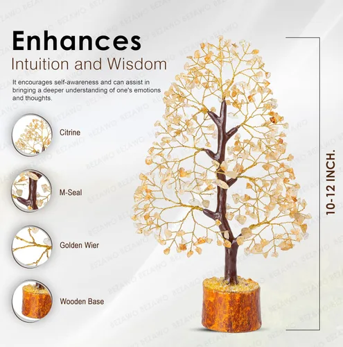 Miniatura 2 de Crocon - Árbol del dinero con piedras preciosas de citrina, figura del feng shui; bonsái balance de chakras, buena suerte, reiki, curación, Citrino