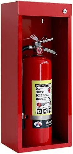 Miniatura 7 de Soporte para extintor de incendios, gabinete rojo con puerta, acero de calibre 22, acabado de recubrimiento en polvo, mango de metal, montaje