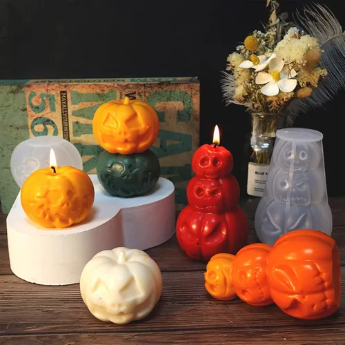 Miniatura 4 de 2 piezas de molde de vela de calabaza molde de silicona de resina de Halloween para bricolaje velas de aromaterapia cera yeso polímero arcilla