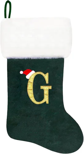 Miniatura 44 de Calcetines de Navidad bordados de 20 pulgadas con monograma, terciopelo negro con puño de felpa blanca supersuave, adornos clásicos para decoración