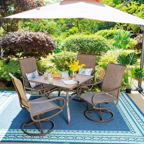 Miniatura 6 de MFSTUDIO Mesa de bistró cuadrada de 37" para el patio, mesa de comedor, muebles de exterior, mesa de jardín, imitación de superficie de madera
