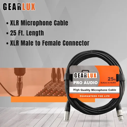 Miniatura 4 de Gearlux – Cable de micrófono XLR, completamente balanceado, macho a hembra, 25 pies - Paquete de 3