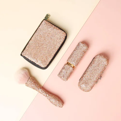 Miniatura 9 de AsAlways Funda con cremallera multicapa con diamantes de imitación RFID, cartera pequeña delgada para mujer, Oro, Moderno