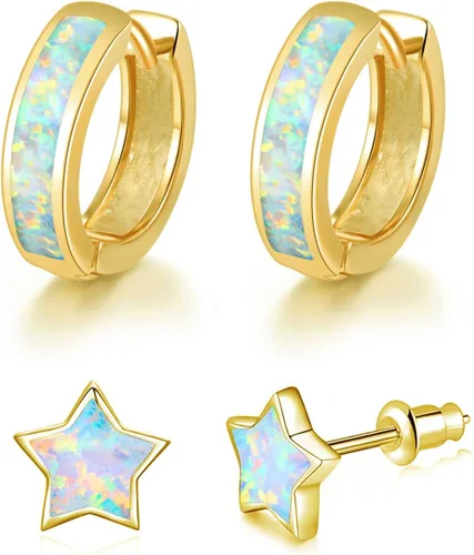 Miniatura 76 de CiNily Aretes Huggie de ópalo con bisagras, chapados en oro, hipoalergénicos, pequeños aretes de aro para mujeres, adolescentes, niñas, hombres