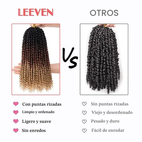 Miniatura 6 de Leeven Paquete de 8 paquetes de cabello de ganchillo pret wisted Passion Twist de 10 pulgadas, color negro natural, extensiones de cabello corto