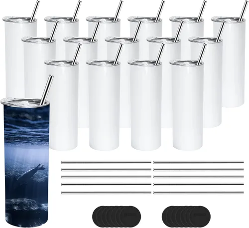 Miniatura 14 de AGH Paquete de 10 Tazas de Sublimación en Blanco de 20 OZ Rectas Delgadas con Pajita, Taza de Acero Inoxidable con Aislamiento de Doble Capa, A-38P