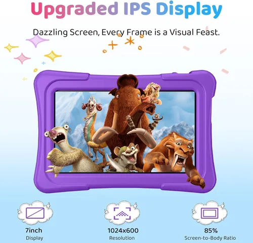Miniatura 2 de aiprotablet Tableta para niños, tableta Android 15 de 7 pulgadas para niños, 8 GB+32 GB 1 TB expandir, tabletas de cuatro núcleos para niños Púrpura