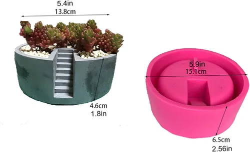 Miniatura 2 de Molde de maceta de hormigón con escalera redonda, maceta suculenta, molde de silicona, resina epoxi, arcilla y cemento, molde de yeso, portavelas