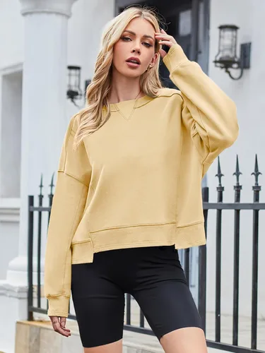 Miniatura 7 de MEROKEETY Sudaderas recortadas de gran tamaño para mujer, cuello redondo, forro polar, para entrenamiento, trajes de otoño