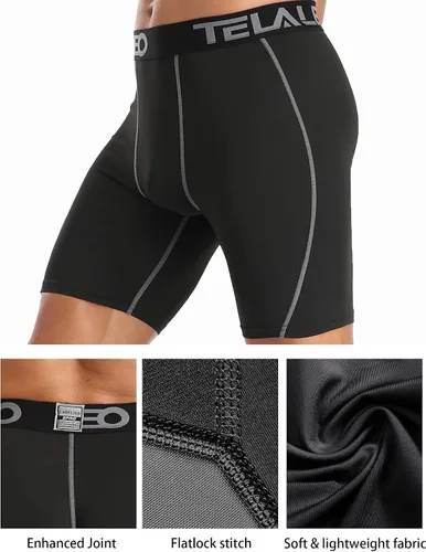 Miniatura 5 de TELALEO Paquete de 6 o 5 pantalones cortos de compresión para hombre, pantalones cortos deportivos de elastano, pantalones cortos atléticos