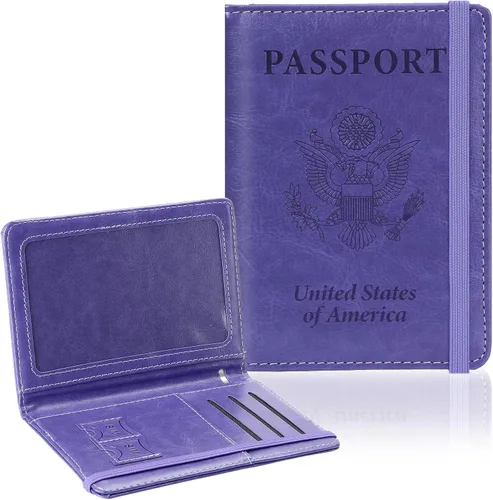 Miniatura 12 de Soporte para pasaporte para viajes, funda de pasaporte con bloqueo RFID con soporte para bolígrafo, funda de cuero para pasaporte, accesorios