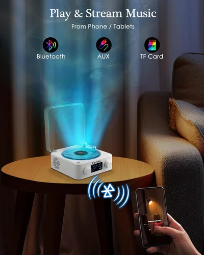 Miniatura 6 de Waves Altavoz Bluetooth de Vinilo, Estilo Reproductor de Discos de Vinilo con Ruido Blanco de Sonido Oceánico, Altavoces Bluetooth Retro con Luz