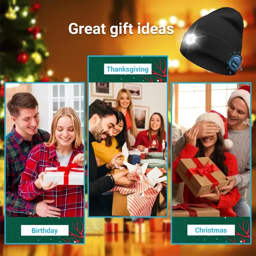 Miniatura 7 de Bluetooth Beanie with Light, LED Beanie with Built-in Speaker and Microphone, Unique Gifts for Men Women