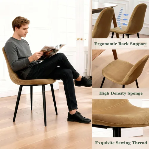 Miniatura 7 de CangLong Juego de 2 sillas de comedor de terciopelo con patas de metal, sillas decorativas para sala de estar y dormitorio, sillas auxiliares