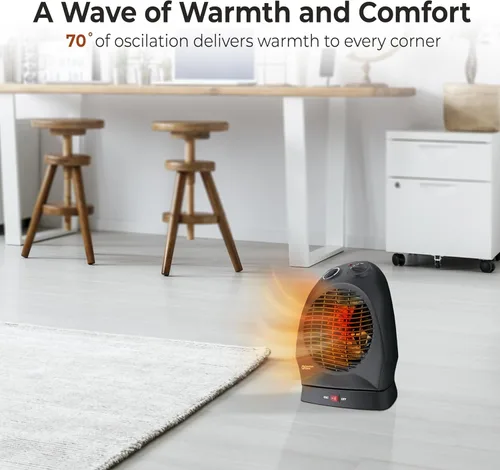 Miniatura 3 de Comfort Zone Calentador de espacio oscilante con termostato ajustable, de escritorio, ventilador forzado, portátil, sensor de sobrecalentamiento