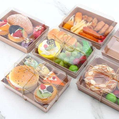 Miniatura 4 de Cajas de embutidos de 7 x 5 x 2.5 pulgadas con tapas transparentes, cajas grandes desechables de postre de panadería, recipientes para llevar
