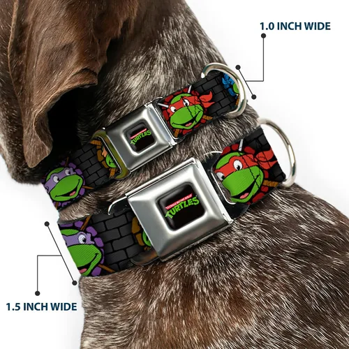 Miniatura 2 de Buckle-Down Collar de perro con hebilla de cinturón de seguridad, clásico TMNT Expessions/Battle Gear gris/multicolor - 1" de ancho - Se adapta a