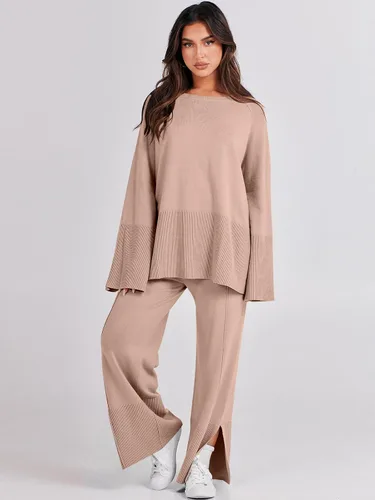 Miniatura 9 de ANRABESS Conjunto de 2 piezas para mujer, sudadera de punto de gran tamaño y pantalones de pierna ancha con cordón