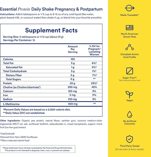 Miniatura 3 de Ritual Proteína vegana prenatal en polvo, 0.71 onzas de proteína de guisante y colina para apoyar el embarazo, el posparto, la lactancia