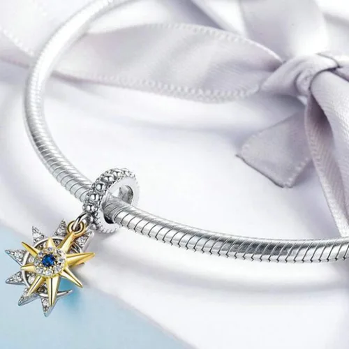 Miniatura 3 de Abalorio de plata de ley 925 con diseño de luna y estrella de cielo estrellado para pulseras Pandora