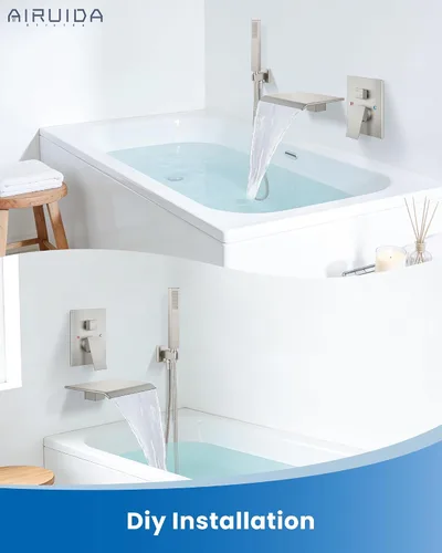 Miniatura 7 de Airuida Grifo de Bañera de Montaje en Pared con Caño de Cascada para Bañera, Grifo de Bañera Montado en Pared con Ducha de Mano de Una Sola Manija