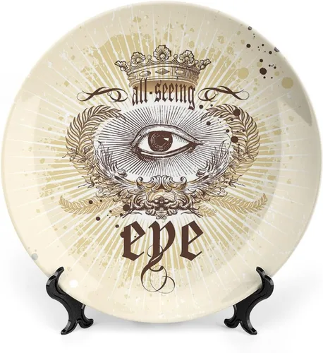 XISUNYA Plato decorativo de 6 pulgadas, porcelana redonda, con emblema vintage, ramas de laurel victoriano, corona impresa, para colgar en la pared