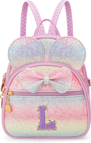 Miniatura 39 de KKXIU Mochilas Mini con Moño Inicial para Niñas y Mujeres, Linda Mochila Pequeña con Asa de Bolso, Regalos Personalizados para Niños, Arcoíris