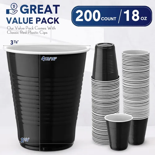 Miniatura 2 de Zopeal 200 vasos de plástico a granel desechables de 18 onzas, vasos de plástico duro para bodas, fiestas, copas de vino, bebidas elegantes, bebidas