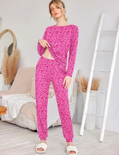Miniatura 73 de Ekouaer Conjunto de pijama de manga larga para mujer, ropa de dormir suave con cuello redondo y bolsillos