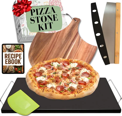 Piedra de cerámica antiadherente para pizza fácil de limpiar, piedras para pizza con asas, cáscara de pizza, cortador de pizza, herramienta de masa,