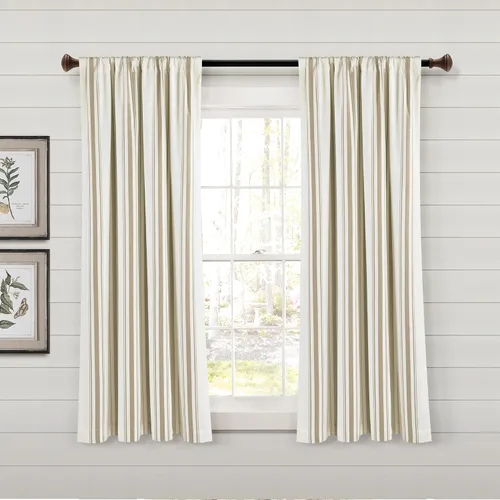 Miniatura 15 de Lush Decor Farmhouse Stripe - Par de paneles de cortinas de ventana de algodón reciclado ecológico teñido en hilo a rayas, 42" A x 63" L, Negro
