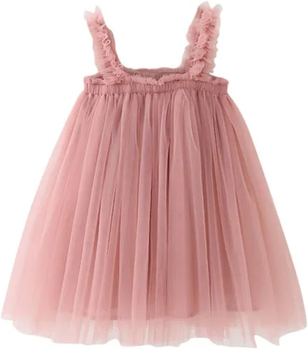 Vestido de fiesta de tul con tirantes para niña, vestido de fiesta de tul y princesa, talla 6 M-5T, color rosa