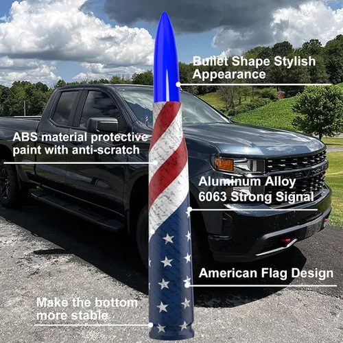 Miniatura 3 de Antena para Auto Camión con Tapas de Válvula de Neumático Bandera Americana Diseño Antirrobo, Reemplazo Corto Universal para Ford F150 F250 F350