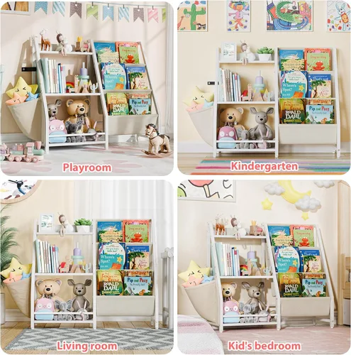 Miniatura 6 de LATIBELL Estantería infantil de 3 niveles y almacenamiento de juguetes, estante para libros para niños, estantería Montessori para niños pequeños