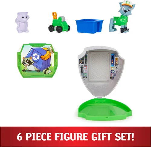 Miniatura 7 de PAW Patrol Big Truck Pups - Figura de acción Rocky con dron de rescate con plataforma central de comando de montaje en clic y amigo animal