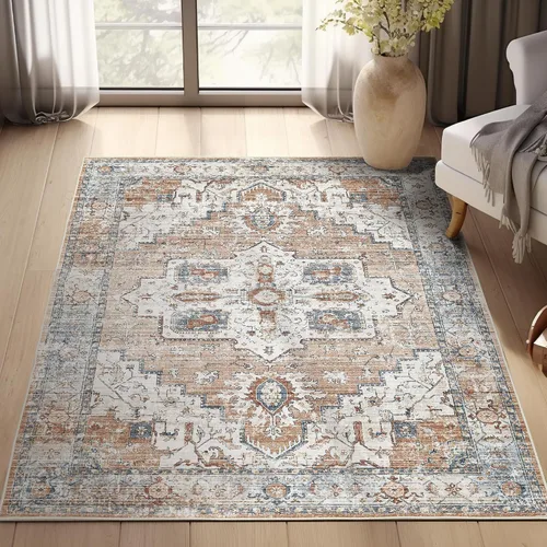 Miniatura 21 de jinchan Alfombra de área pequeña lavable floral vintage, alfombra de entrada simétrica de medio círculo de 2 x 3, alfombra de entrada suave de pelo