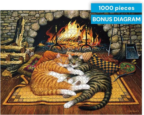 Miniatura 6 de Buffalo Games – Charles Wysocki All Burned Out Rompecabezas de 1000 piezas para adultos, Arte Americano de Chimenea con Gato Acogedor, Hecho en EE.UU