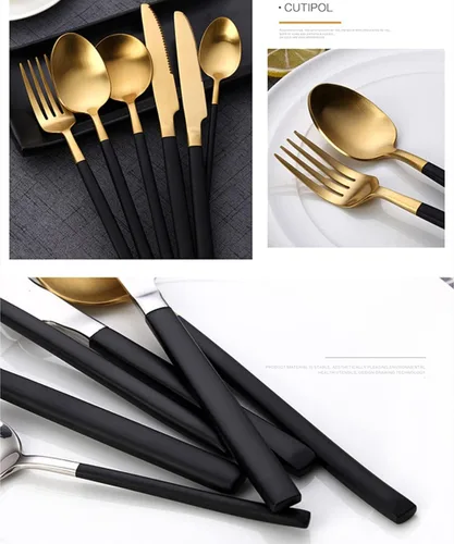 Miniatura 4 de Juego de cubiertos negros mate para 6 personas, juego de cubiertos de acero inoxidable con cucharas, tenedores, cuchillos, vajilla para Navidad