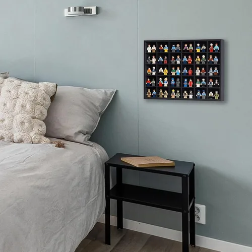 Miniatura 8 de Vitrina de cristal negro con 30 ranuras para minifiguras colección dedal, estante de exhibición de 12.25 pulgadas de alto x 16.6 pulgadas de ancho