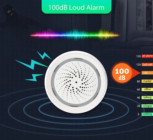 Miniatura 3 de Alarma inteligente de sirena Wi-Fi: alarma inalámbrica para seguridad del hogar, alarma antirrobo con alarma de sonido y luz, sonido de 100 dB