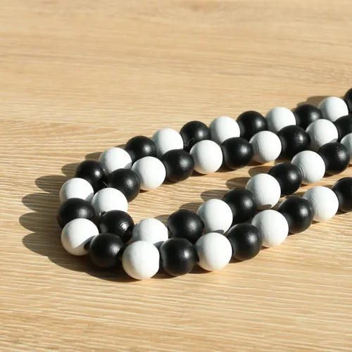 Miniatura 5 de Meplait - Guirnalda de cuentas de madera - 39 pulgadas de estilo rústico con borlas para decoración de bandejas escalonadas - Negro y blanco